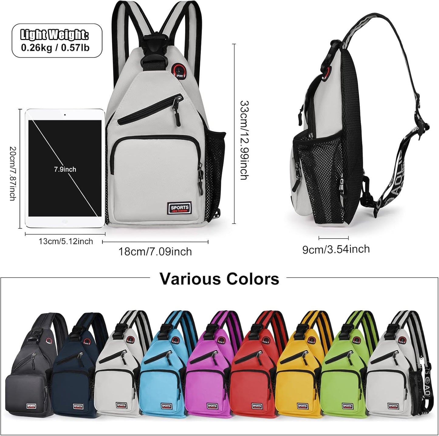 Sling Bag for Women Man Sling Backpack with Convertible Shoulder Strap Casual Backpack Daypack for Travel, Hiking and Daily Commute, (White, Small)