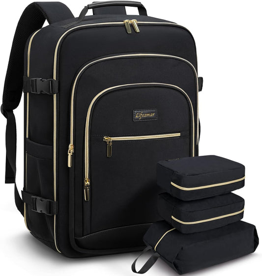 50L Travel Backpack for Women, Carry On Bag Flight Approved, Waterproof Backpack with 3 Packing Cubes, Weekender Personal Item Bags for Airplane Travel Essentials, TSA Approved