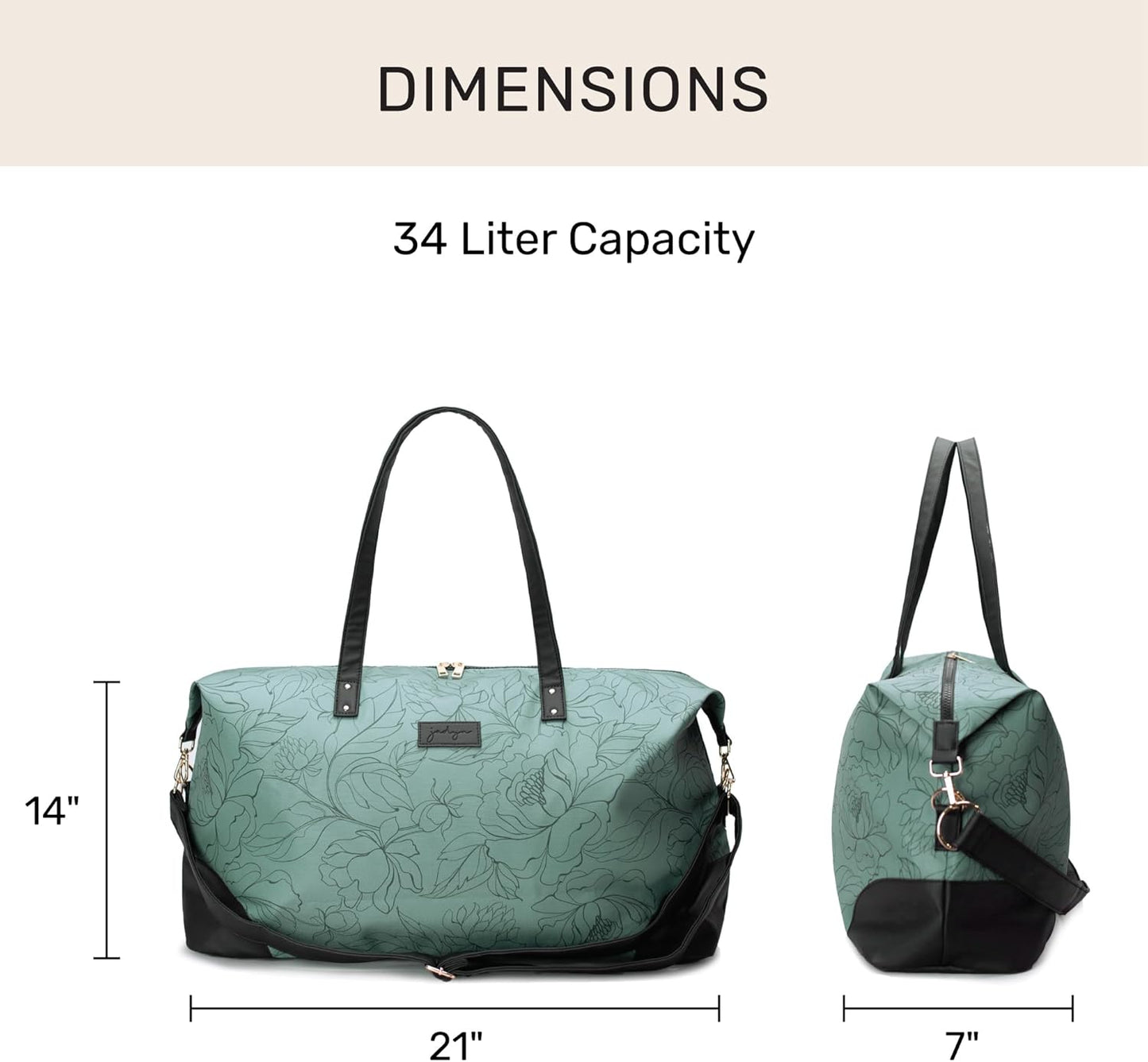 Jadyn Luna Women's Weekender Bag and Travel Duffel, Large 37 Liter Capacity