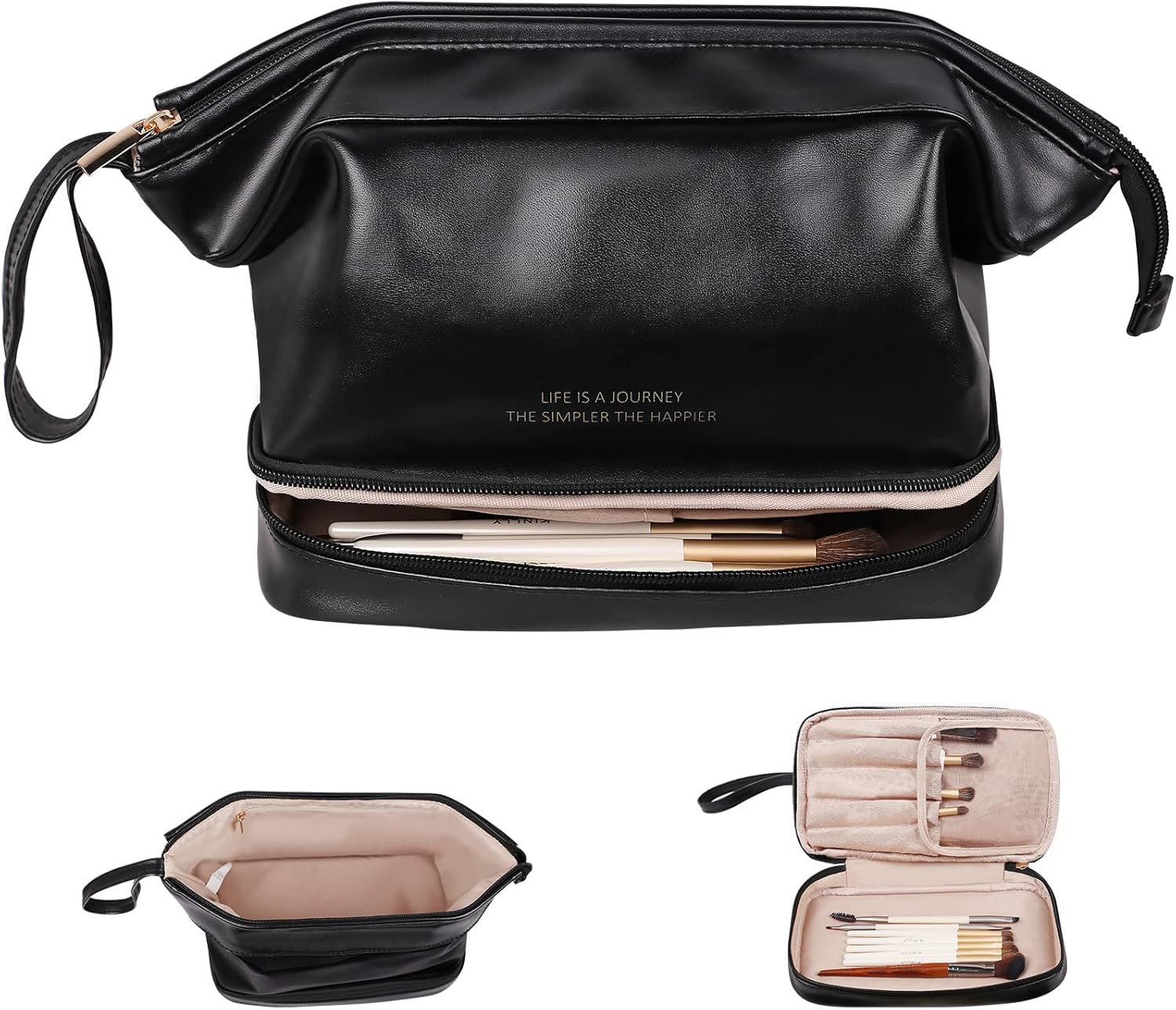 Abiudeng Large Capacity Makeup Bag Ladies Cosmetic Bag Travel Bag with Compartments Portable PU