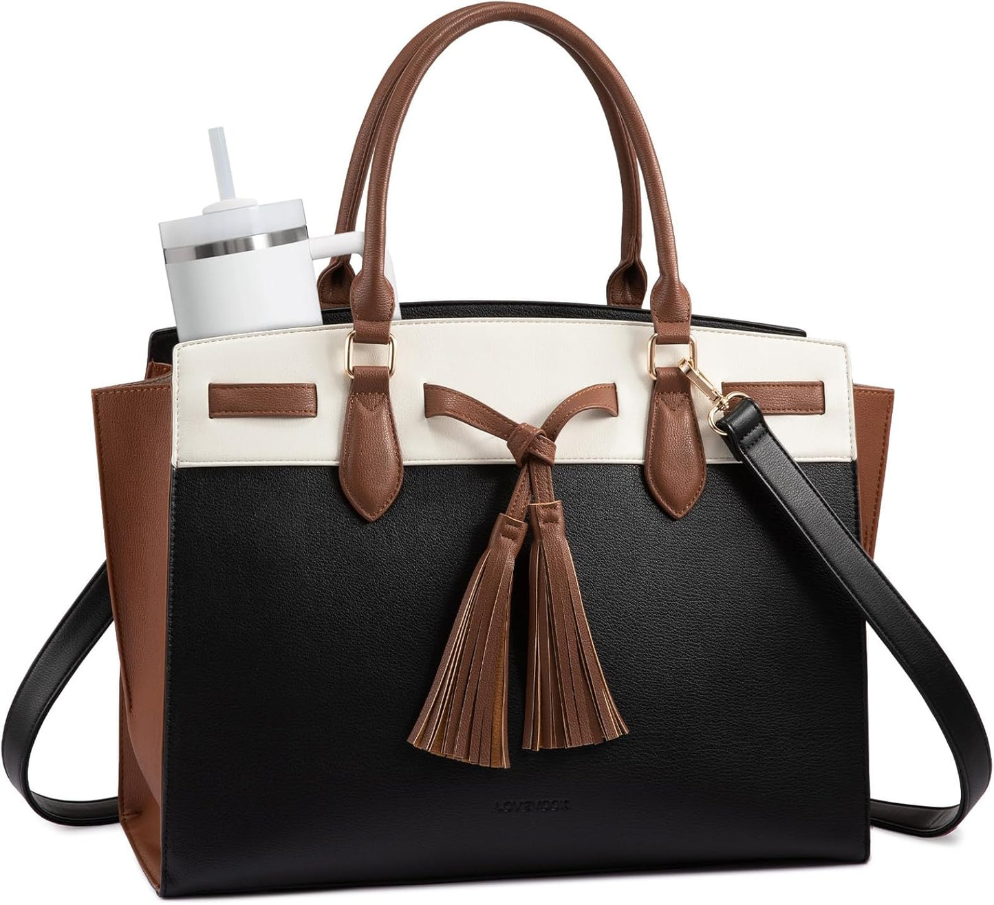 LOVEVOOK Laptop Bag for Women,Work Tote Bag with Large Cup Holder,Leather Computer Bag Teacher Bag Handbag Gifts for Women