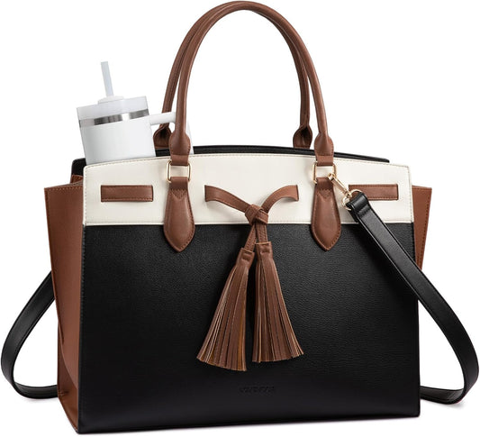 LOVEVOOK Laptop Bag for Women,Work Tote Bag with Large Cup Holder,Leather Computer Bag Teacher Bag Handbag Gifts for Women