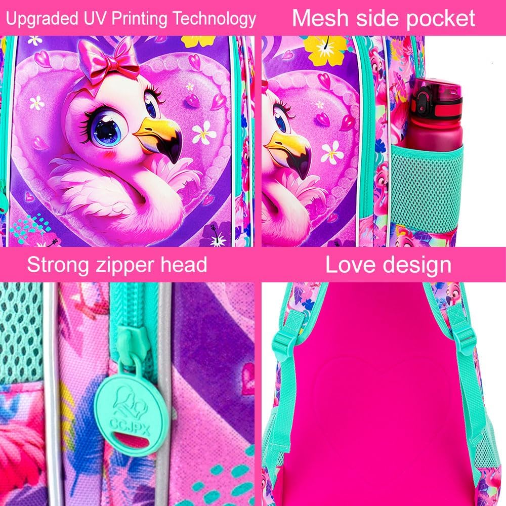 3PCS Girls Backpack, Kids Water Resistant Heart Bookbag Set with Lunch Box, Cute Kids School Bag for Preschool Toddler