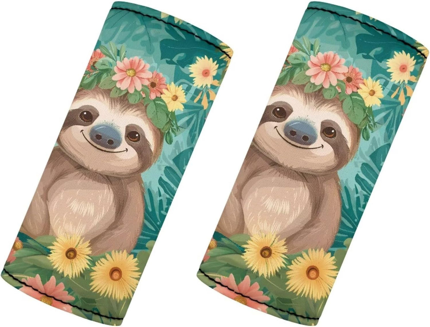 Sloth Luggage Identifiers for Suitcases 2 Pcs Flower Suitcase Protecton Sleeves Cover Portable Luggage Handle Wraps Neoprene Comfortable