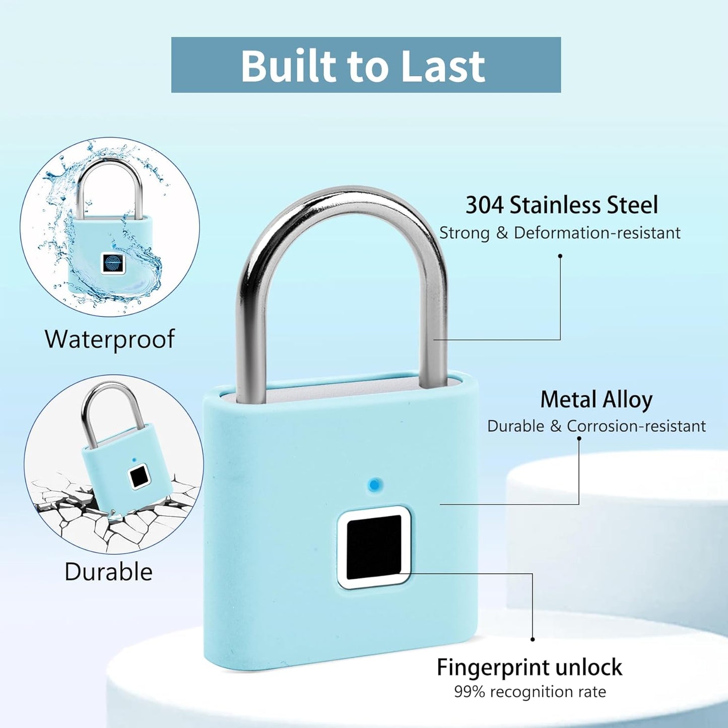 UMIKSMART Biometric Smart Lock, Keyless Fingerprint Padlock with USB Charging,Smart Padlock Gift for Students, Gym Lockers, School Lockers, Luggage, Storage Boxes, Fences, Backpacks, Fun Blue Set