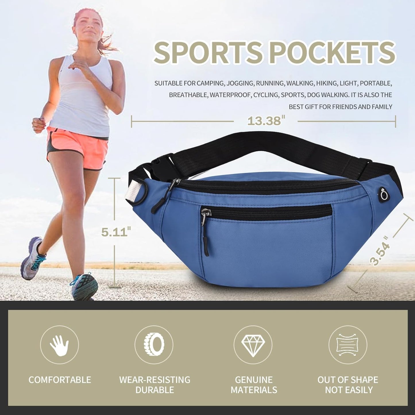 DAITET Crossbody Fanny Pack for Men&Women,Large Waist Bag & Hip Bum Bag with Adjustable Strap for Outdoors Workout Traveling Casual Running Hiking Cycling