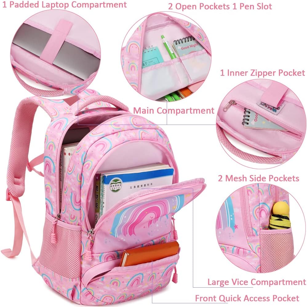 Meisohua Girls Backpack with Lunch Box 3 in 1 Set Kids Backpack for Girls Preschool Kindergarten Elementary School Backpack