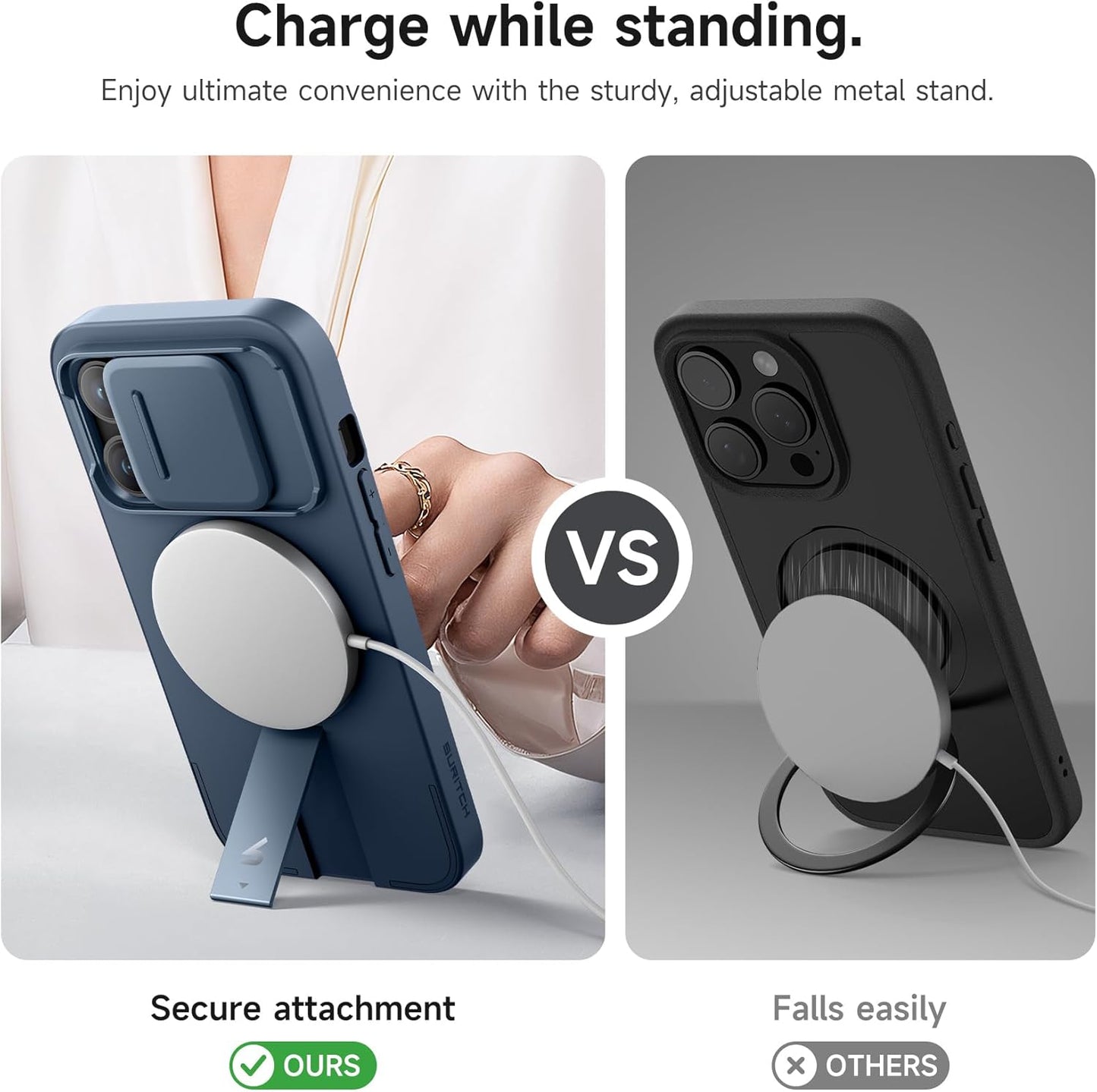 SURITCH for iPhone 14 Pro Case with Magnetic Camera Slide Cover and Adjustable Kickstand, Compatible with MagSafe, Shockproof Bumper Case Slim Protective Cover for iPhone 14 Pro 6.1 Inch, Blue