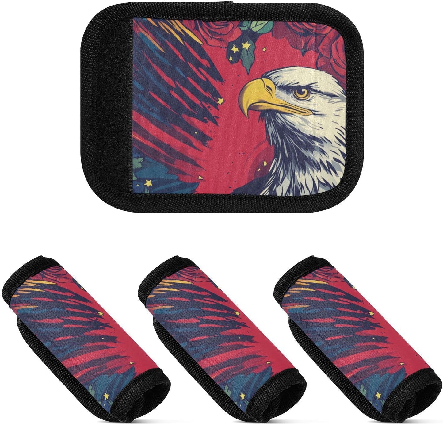 Bald Eagle Patriotic Roses Red 2 Pack Luggage Handle Wraps Covers for Suitcase Identifiers Bag Tags