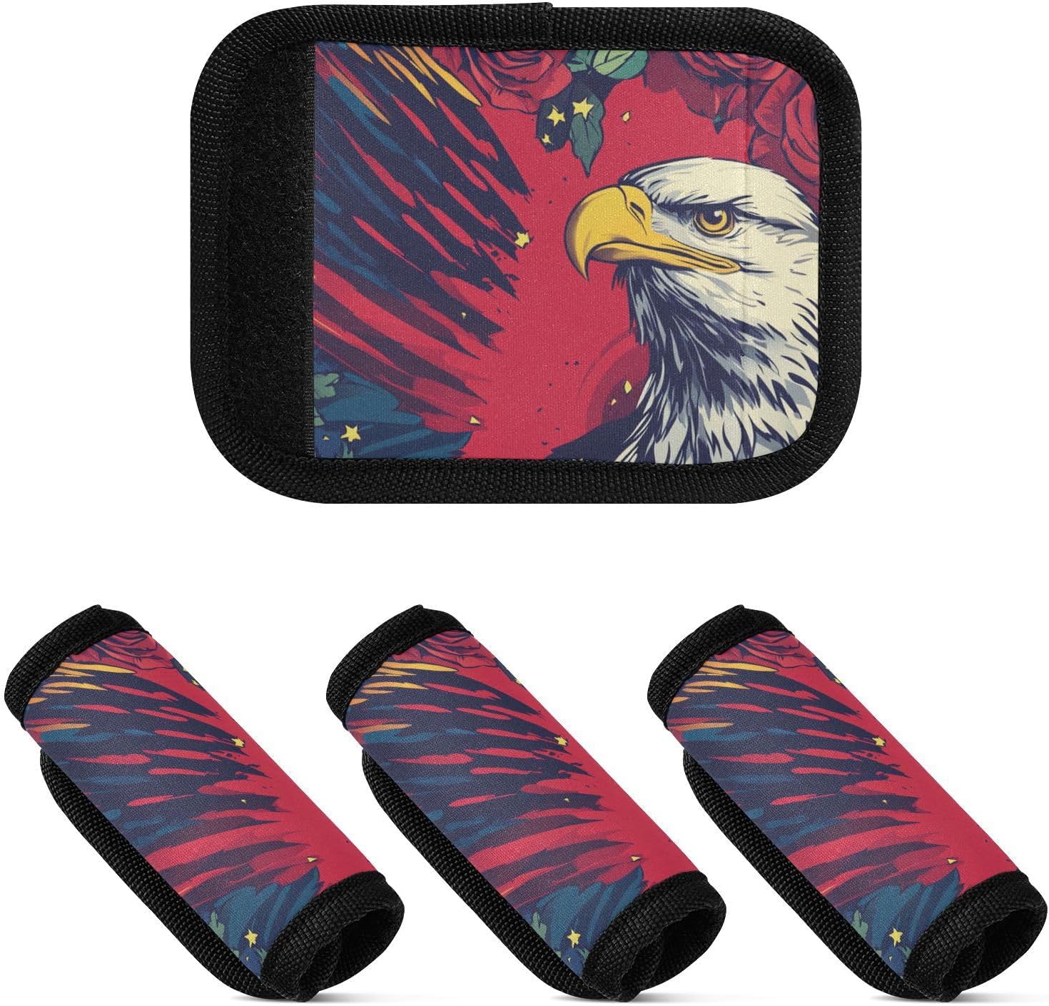 Bald Eagle Patriotic Roses Red 2 Pack Luggage Handle Wraps Covers for Suitcase Identifiers Bag Tags