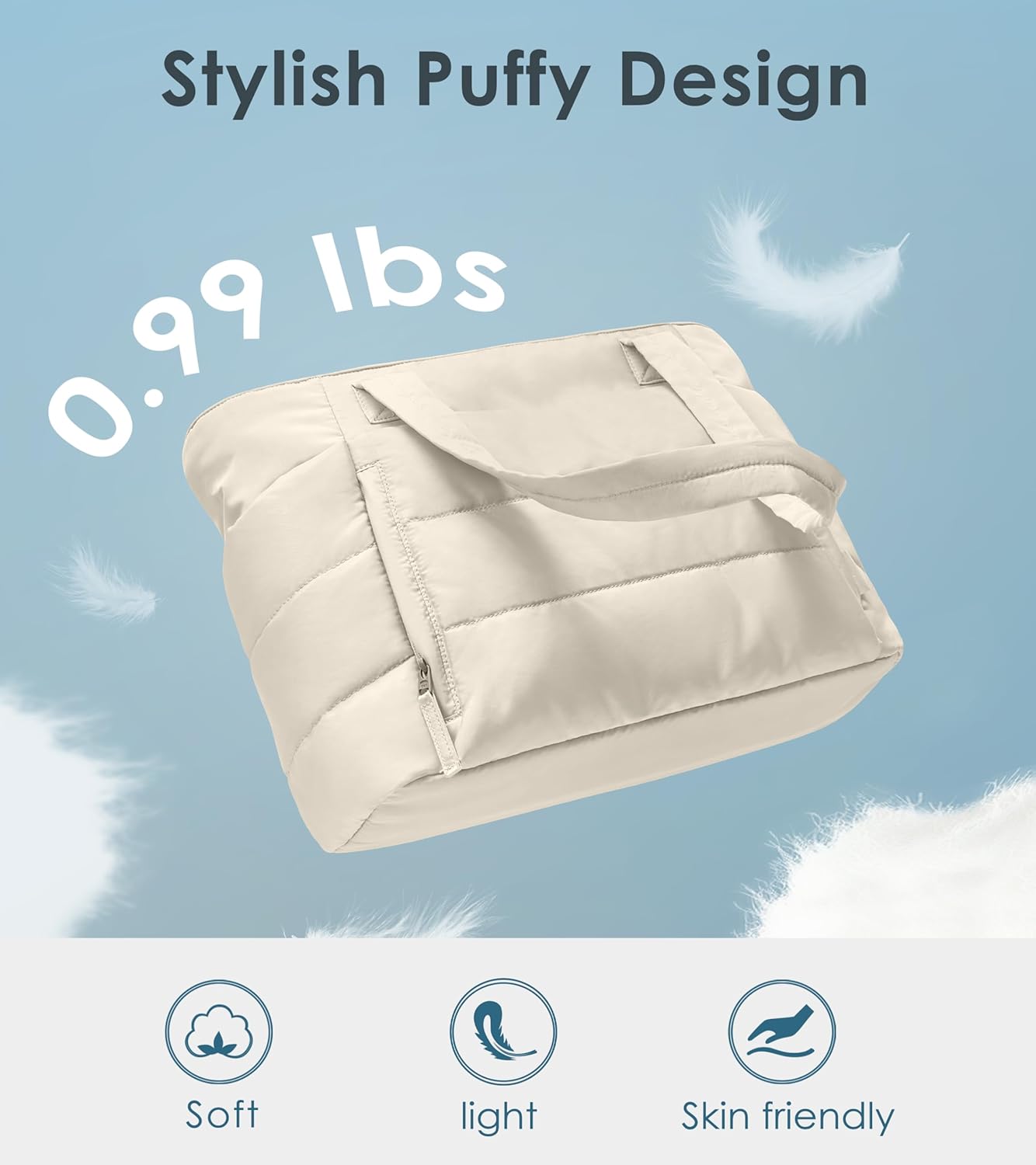 Tote Bag for Women with Zipper, Quilted Puffer Tote Bag with Compartments, Lightweight Puffy Work Bags for Women Travel