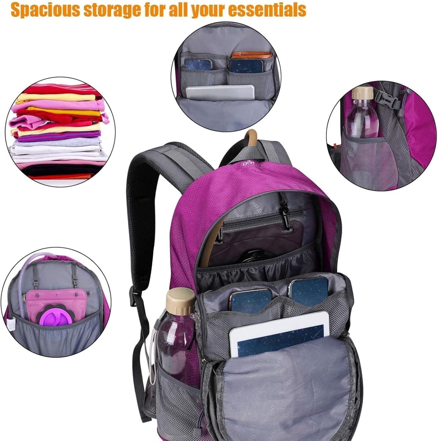 G4Free 35L Hiking Backpack Water Resistant Outdoor Sports Travel Daypack Lightweight with Rain Cover for Women Men(Rose Red)