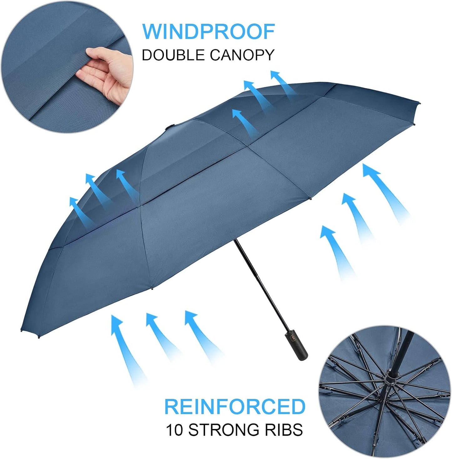 G4Free 42 Inch Inverted Travel Umbrella Compact Windproof 10 Ribs Reverse Small Portable Umbrella