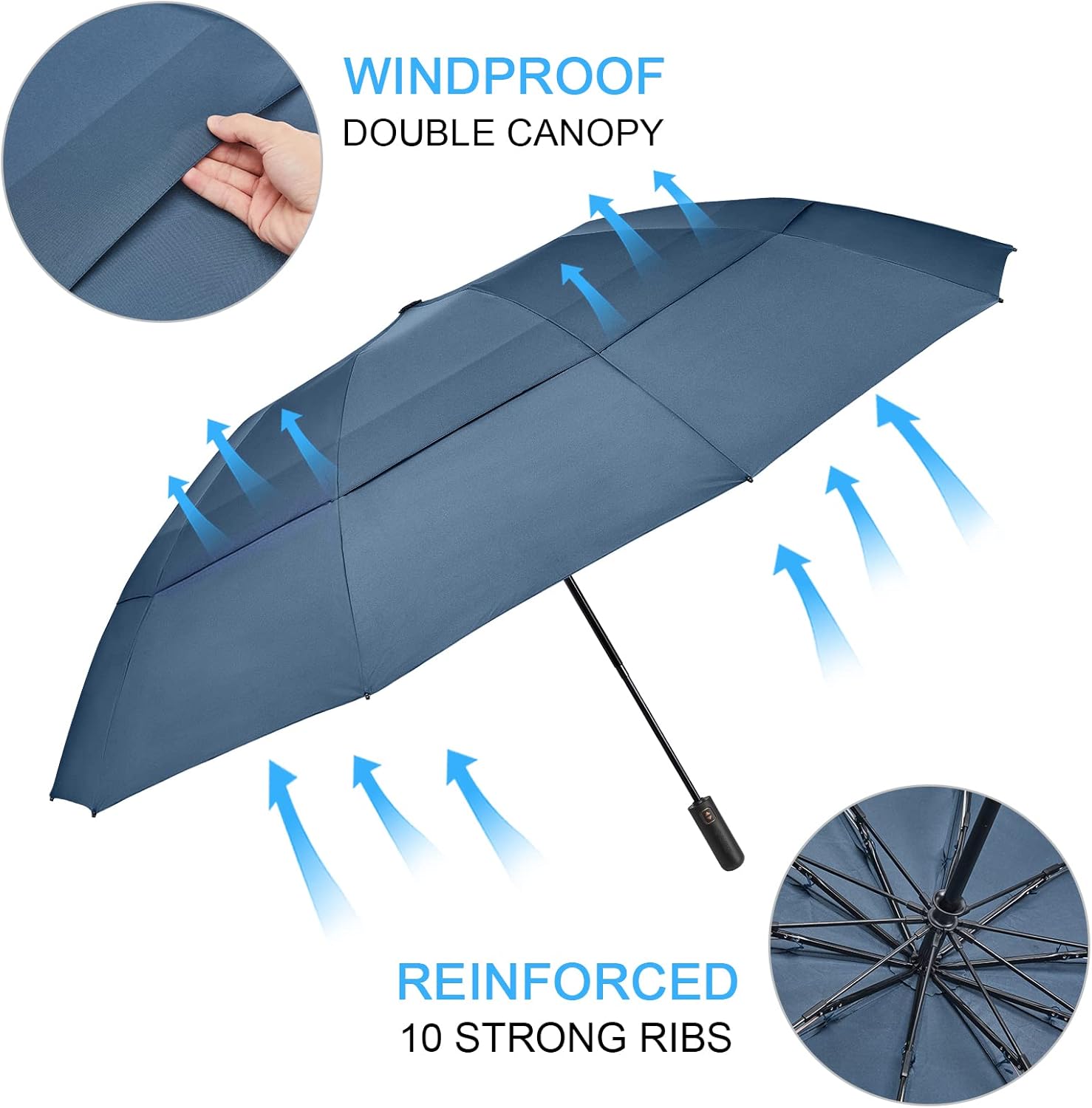 G4Free 42 Inch Inverted Travel Umbrella Compact Windproof 10 Ribs Reverse Small Portable Umbrella