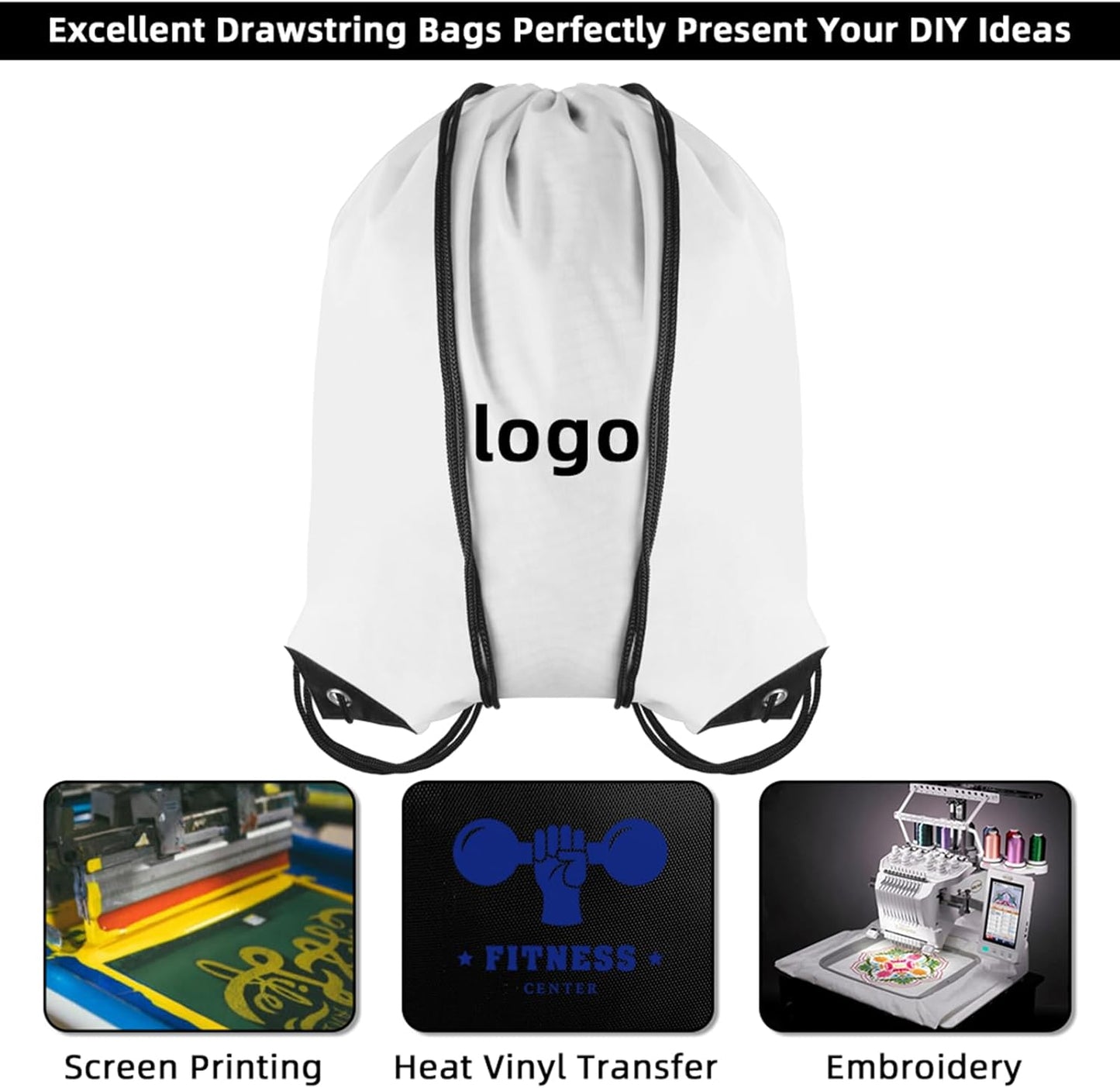 GoodtoU Drawstring Bags Bulk Nylon Backpack Draw String Back Bag Cinch Sack Drawstring Gym Bag Backpack for Sport, Traveling, Team (White, 128Pcs)
