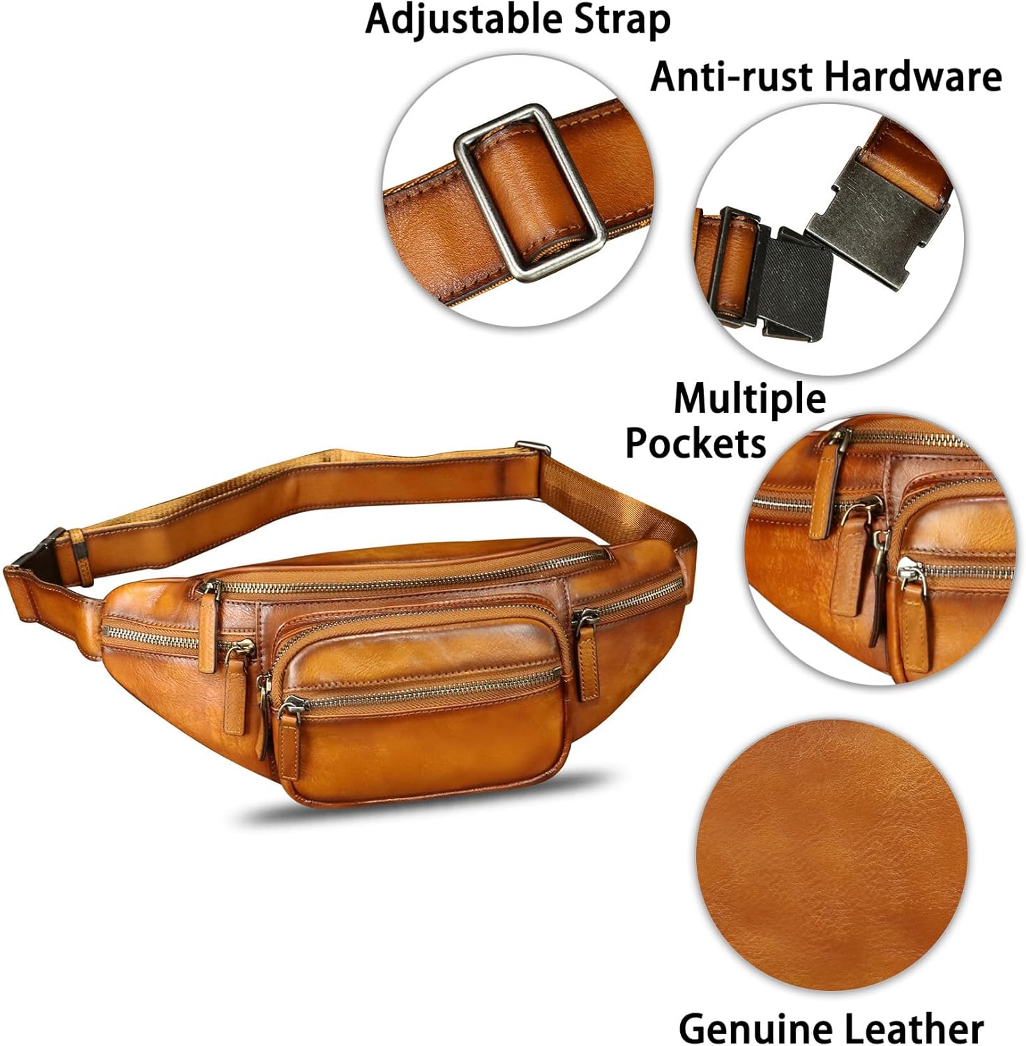 Genuine Leather Fanny Packs for Women and Men Waist Bag Vintage Hip Bum Bag Over Shoulder Crossbody
