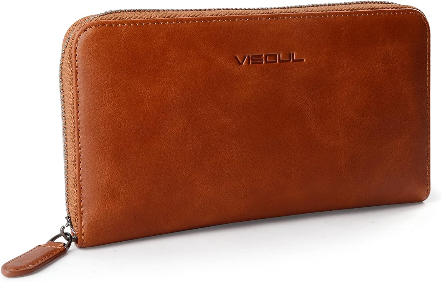 VISOUL Leather Long Zipper Pouch Wallet for Men and Women with RFID Blocking, Large Clutch Cash
