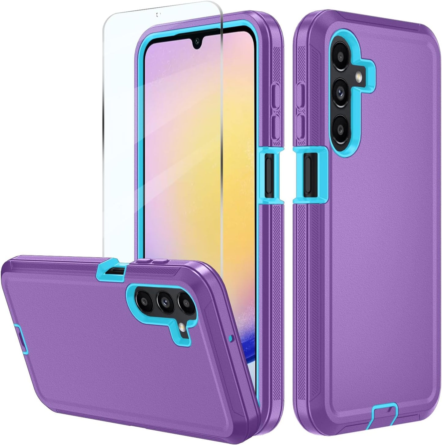 FOR Samsung Galaxy A17 5G case,A16 5G Heavy Duty case,with A Tempered Glass Screen Protector, [Military Grade Protective ] [Shockproof] [Dropproof] [Dust-Proof] (with Belt Clip-Purple Sky Blue)
