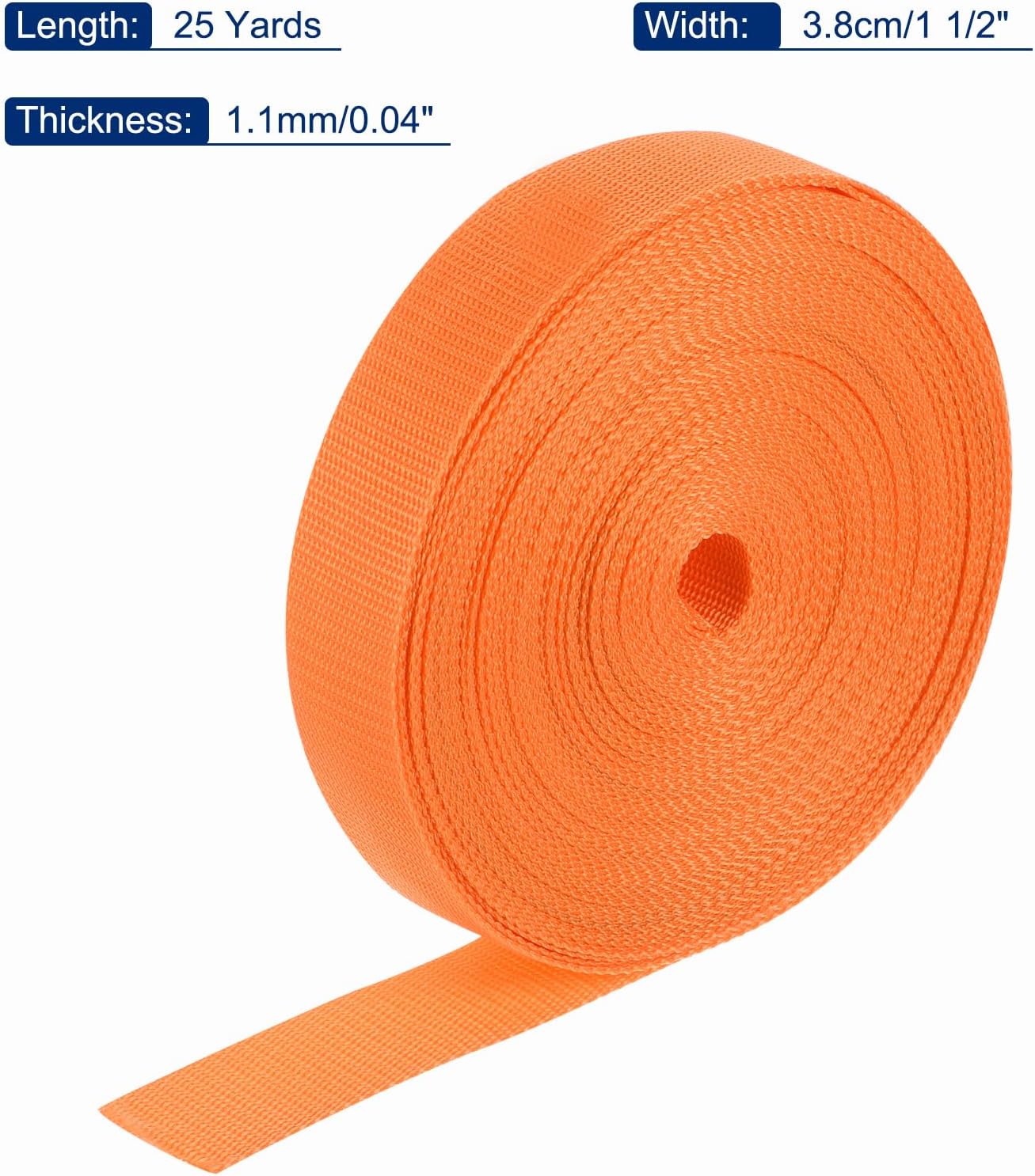 MECCANIXITY Lightweight Polypropylene Webbing Strap 1 1/2" 25 Yard Backpack Strapping Band Light Orange for Outdoor Luggage Cargo Straps