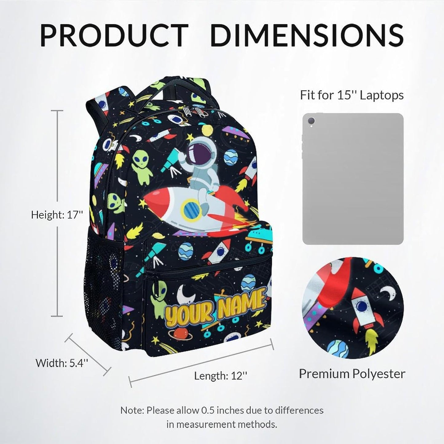 Backpack for School - 17 Inch Custom Space Backpack for Kids - Personalized Cool Bookbag for Primary Middle