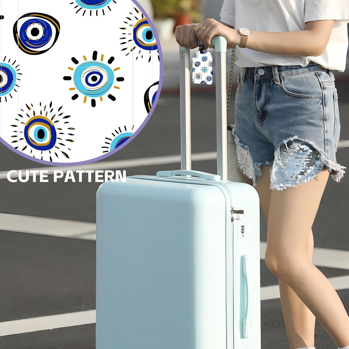 2 Pack Luggage Tags Evil Eye PU Leather Baggage Handbag Suitcase Tags with Secure Strap Privacy Cover ID Labels,Business Travel Baggage Tag Identifier