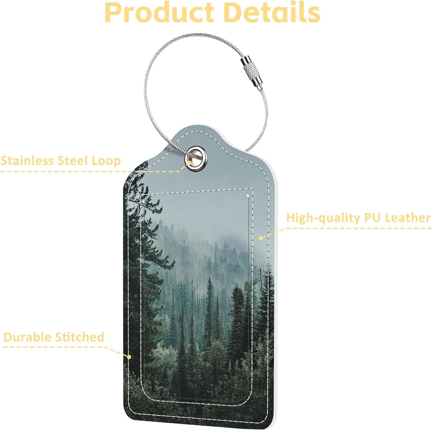 Misty Valley and Dark Forest Luggage Tags 2PCS PU Leather Suitcases Tag with Stainless Steel Loop and Privacy Name Address Cover Label Card for Women Men Travel