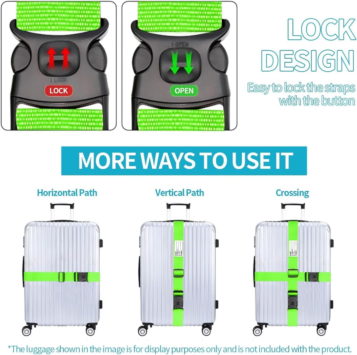 BILIONE Luggage Straps 88 inch Adjustable Suitcase Belt, Lockable Against Accidental Opening, Easy to Identify Travel Accessories, Add a Bag Connector(Versatile Black, 2)