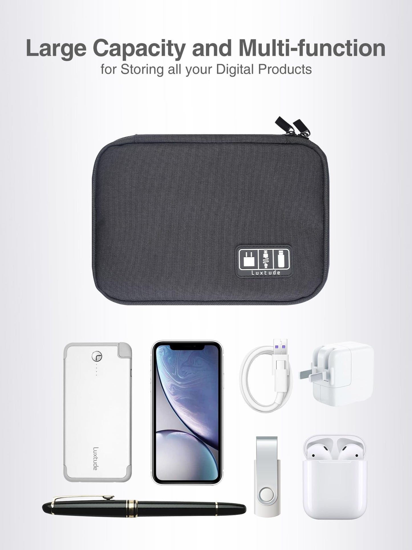 Luxtude Travel Cable Organizer Bag, Flat Cord Organizer Case