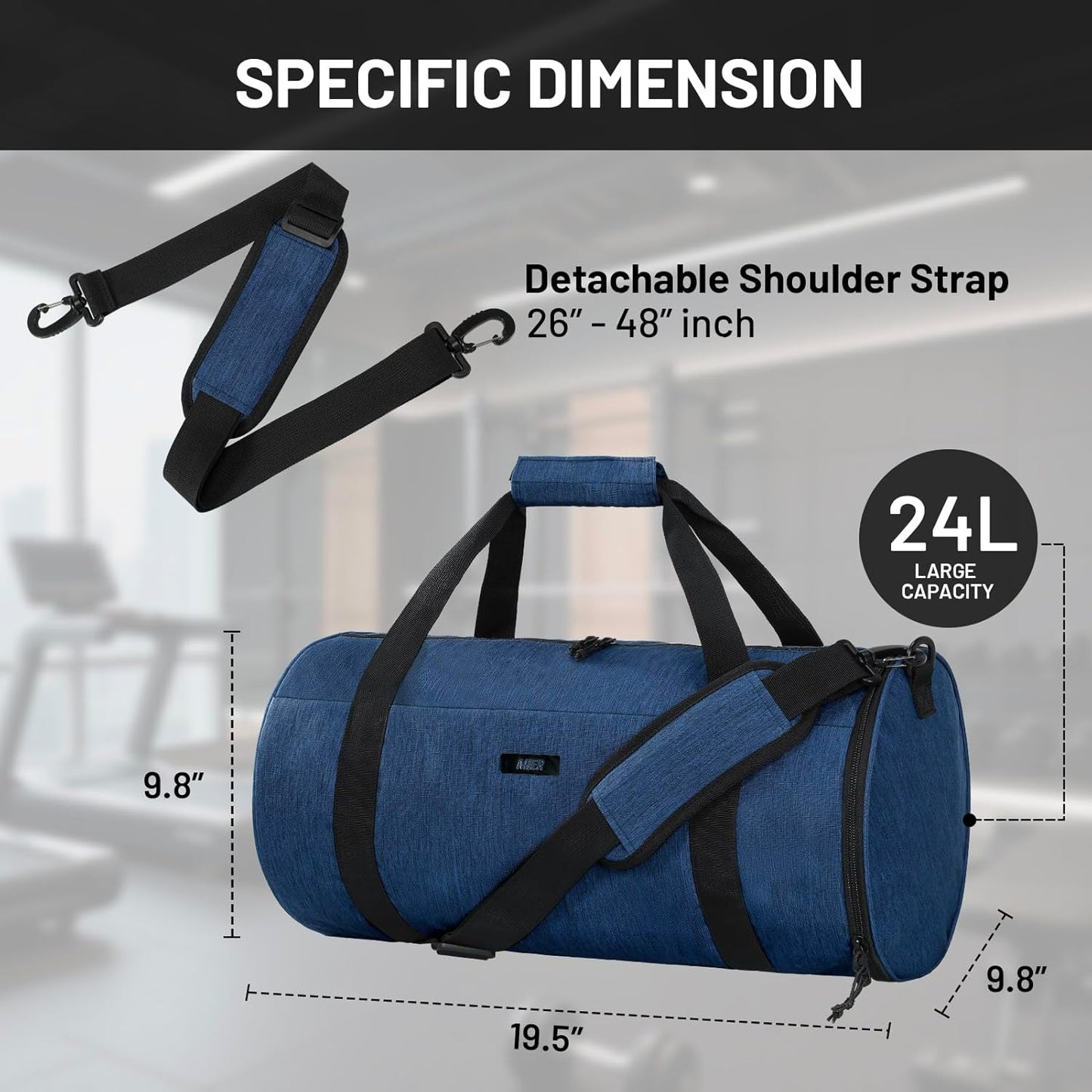 MIER Gym Bag Round Duffle Bag with Shoe Compartment & Wet Pocket, Lightweight Carry on Duffel for Men Women Workout Fitness Travel Sports, 24L, Navy