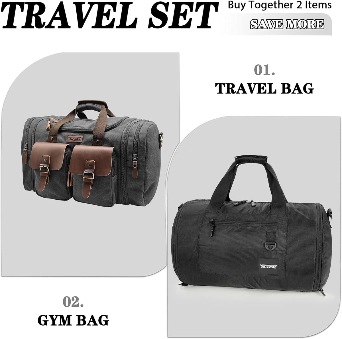 Wildroad Travel Bags for Men, Gym Bag & Duffle Bag for Travel, Carry on Bag Duffel Bag 3 IN 1