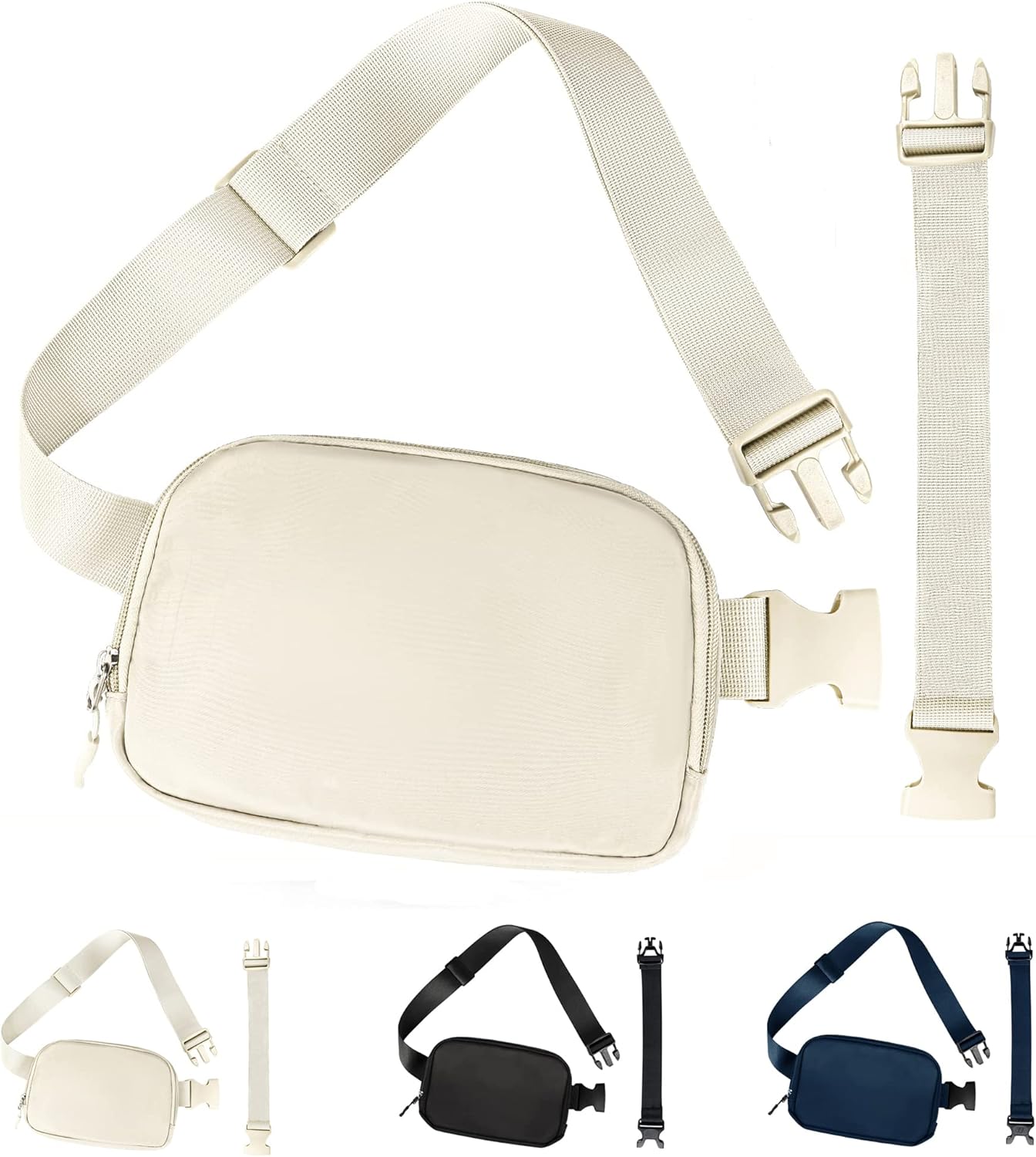 Fanny Pack for Women Men,Fashion Crossbody Bag Mini Belt Bag with Adjustable Strap and 11.8in Extension Belt, Waterproof Waist Bag for Outdoor Running Hiking Walking Travel (Beige)