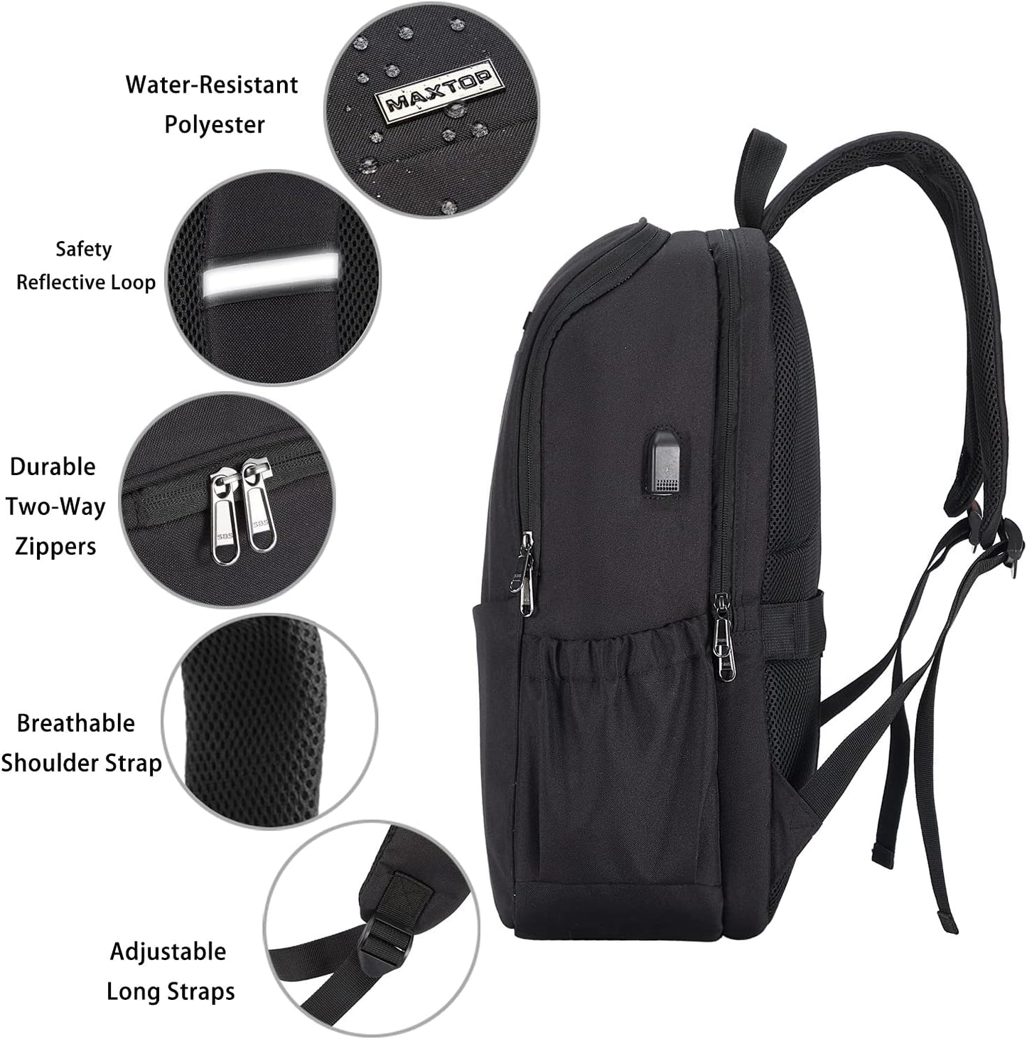 MAXTOP Travel Laptop Backpack with USB Charging Port Anti-Theft[Water Resistant] College School Bookbag Fits 17 Inch Laptop