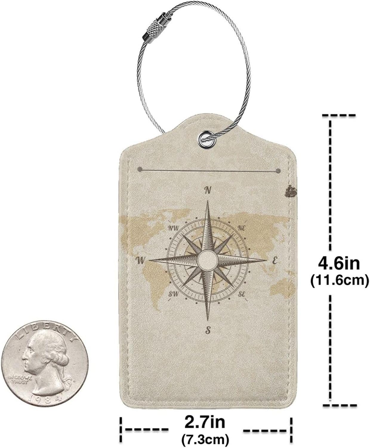 2 Pcs Retro Navigation Compass Luggage Tags for Suitcase, Unique Nautical Old World Map Travel Gifts for Privacy Cover ID Label with Stainless