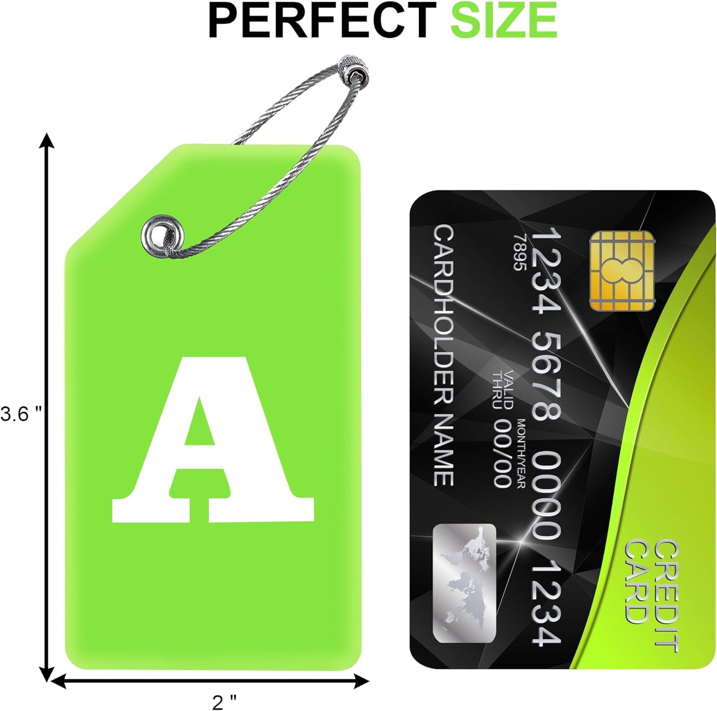 Gostwo 2 Pack Silicone Luggage Tags for Suitcases, 26 Initial Letter Baggage Labels Handbag School Bag Suitcase Instrument Tag with Stainless Steel Loop(Green)(Letter A)
