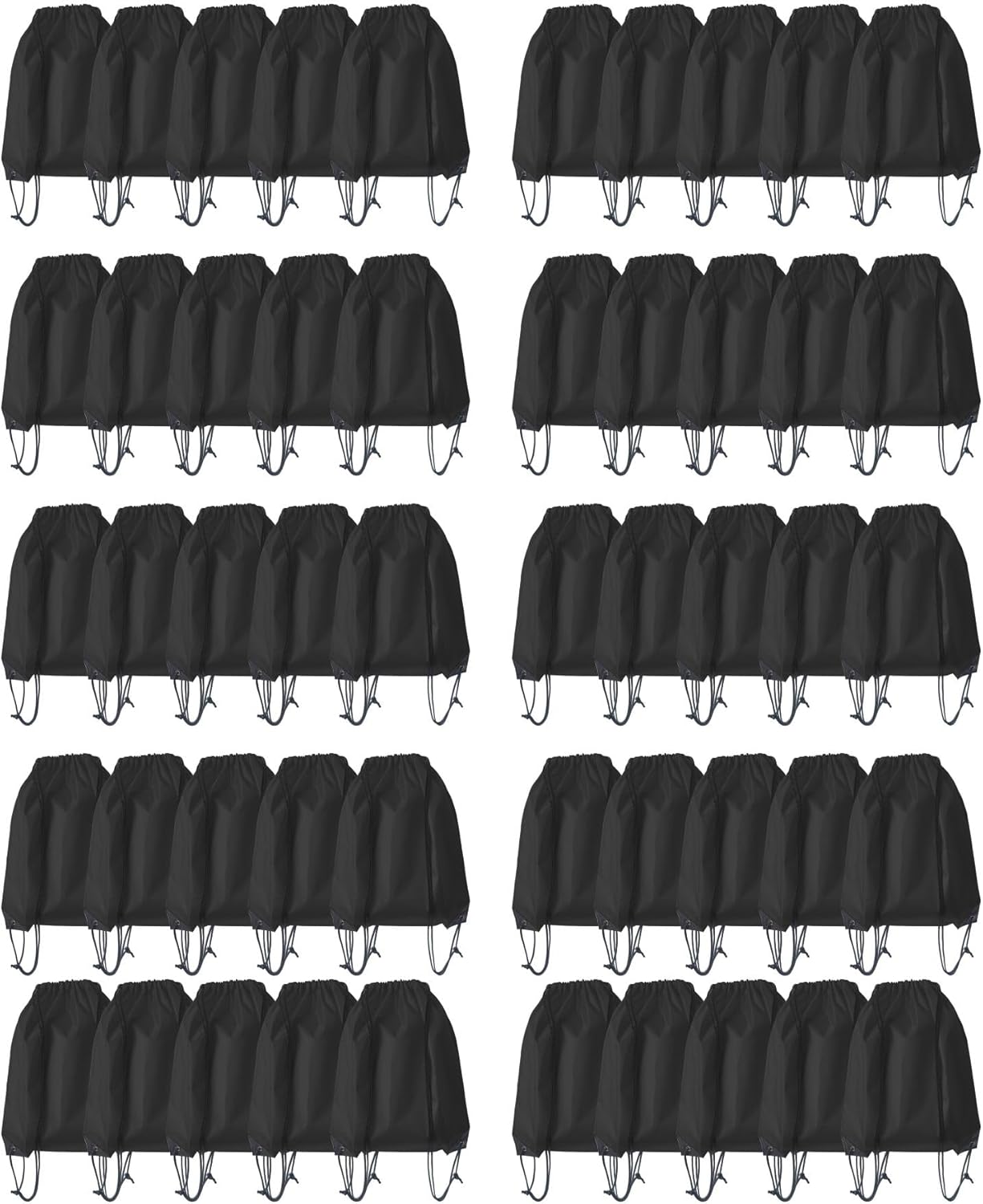 Drawstring Backpack Bulk 50 Packs Draw String Bags for Gym Sports Trip Pedestrianism Cinch Sack DIY for Women Men (black)