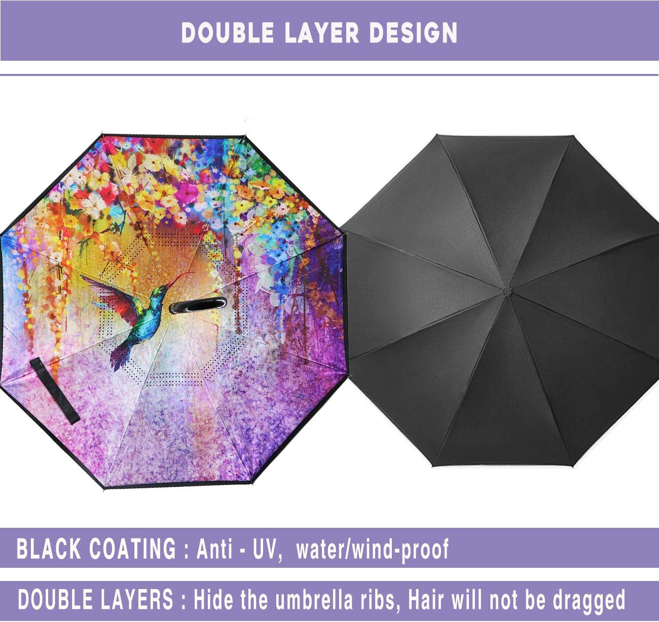 SIEPASA 49/56 Inch Inverted Reverse Upside Down Umbrella, Extra Large Double Canopy Vented Windproof Waterproof Stick Golf Umbrellas with C-shape Handle.