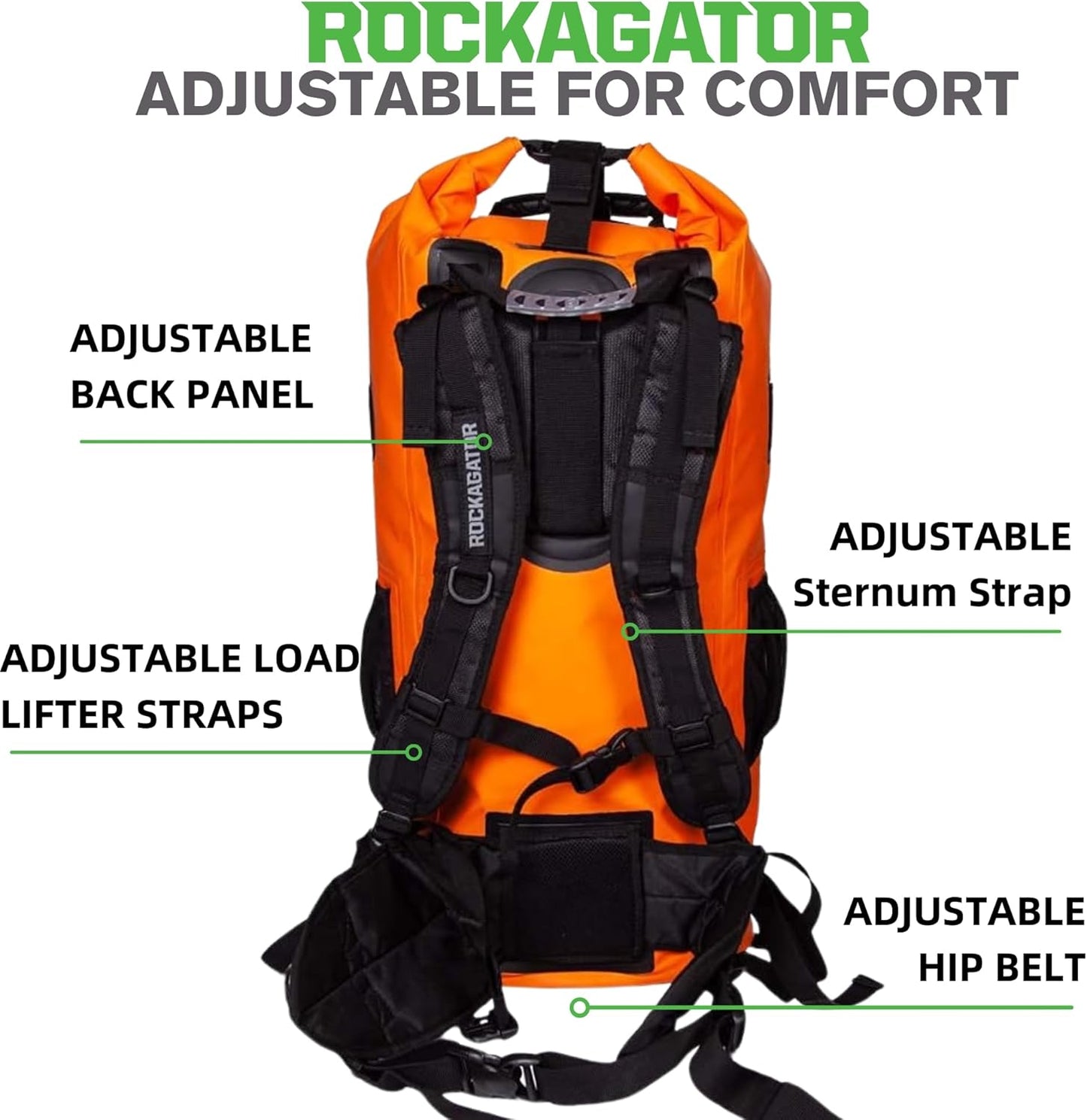 Rockagator Kanarra 90L Waterproof Backpack for Camping, Hiking, Mountaineering, Backpacking, Hunting, Fishing, Canoeing, Outdoor Activities, The Wet Outdoors - Large Capacity, Roll Top Closure, Orange