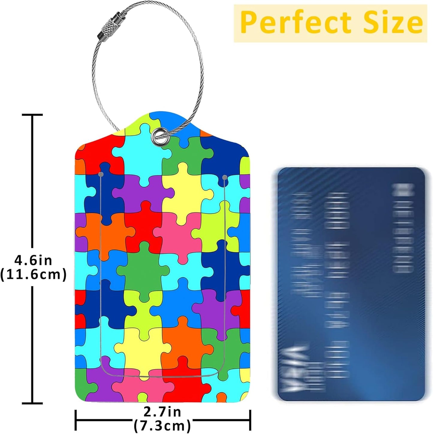 2 Pack Luggage Tags for Suitcases,Puzzle Background Luggage Tag,PU Leather Id Label Luggage Tags with Stainless Steel Loop and Privacy Cover for Women Men Teens Travel