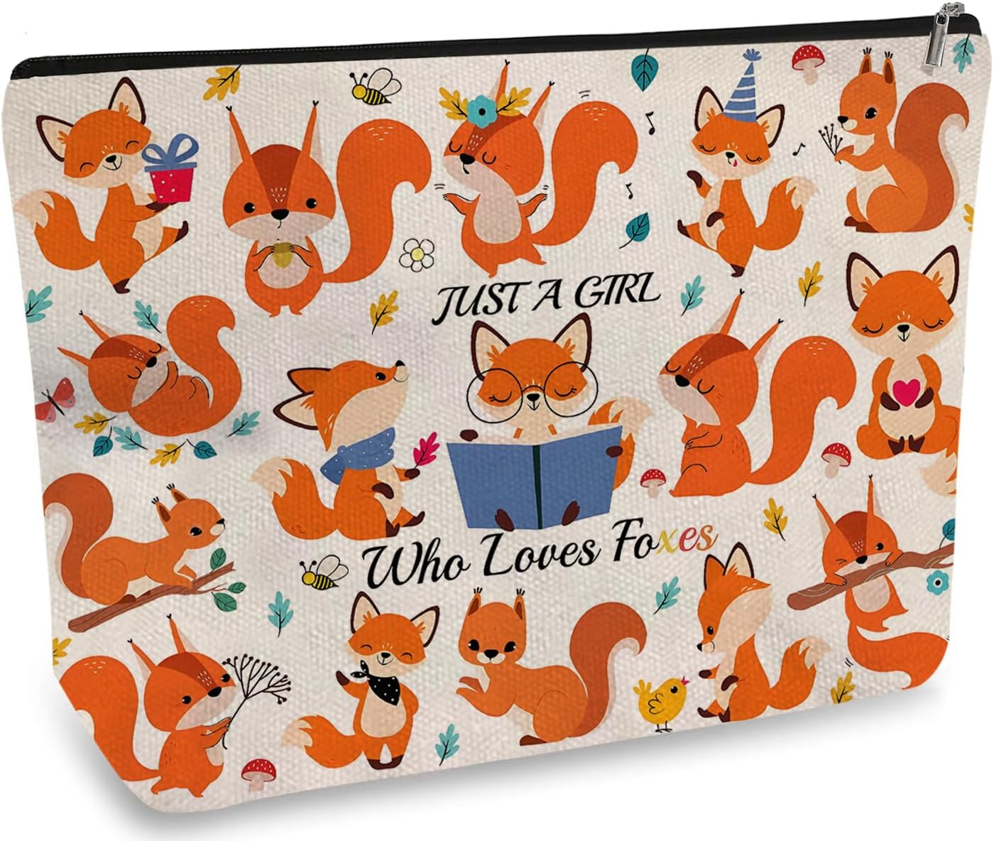 DOOX Fox Makeup Bags with Lining, Funny Cosmetic Bags Pencil Pouch - Double-Sided Print - Cute Birthday & Christmas Fox Gifts for Daughter, Sister, Women
