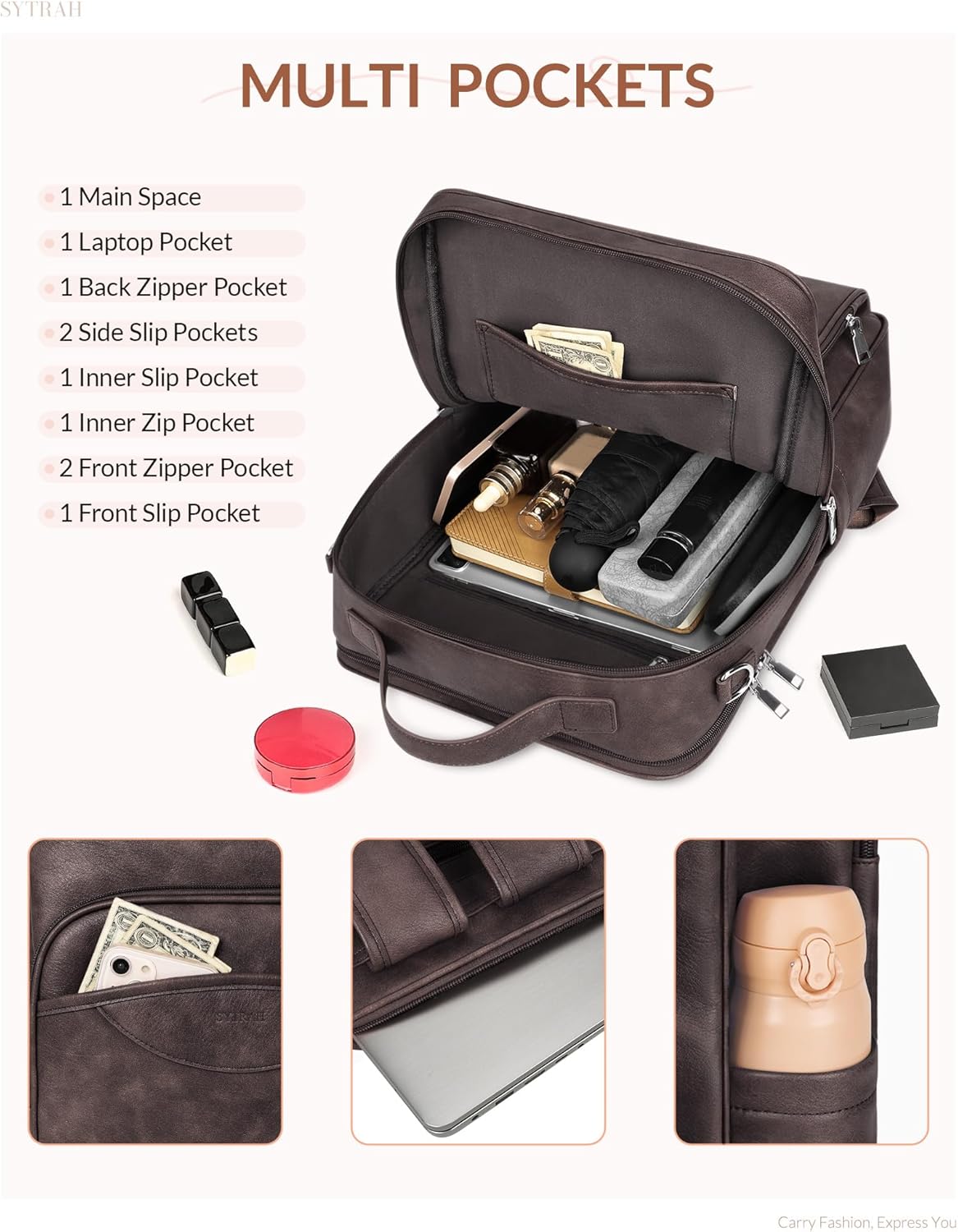 Leather Laptop Backpack, 15.6 Inch Business Computer Bag, Designer College Backpack Travel Backpack