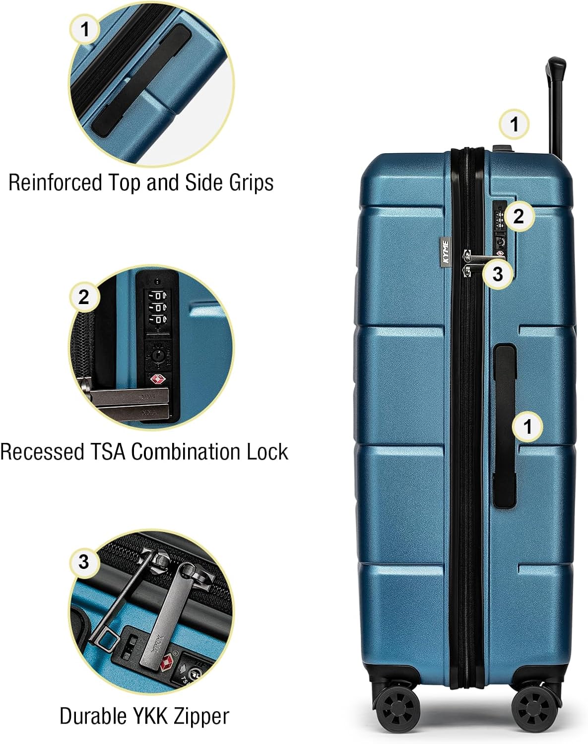 KYME Large Suitcases with Wheels Hardshell 28 Inch Luggage TSA Approved Big Checked Luggage Durable Travel Rolling Suitcase for Women Men Light Blue