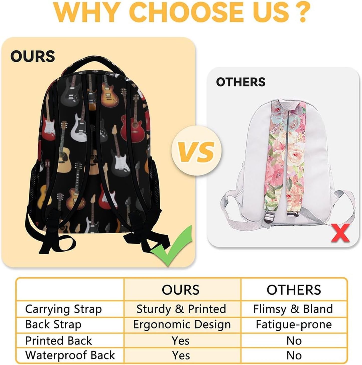 Mercuryelf Guitar Backpack for Girls & Boys - 16 Inch Black Backpacks for School - Popular Lightweight Bookbag for Kids