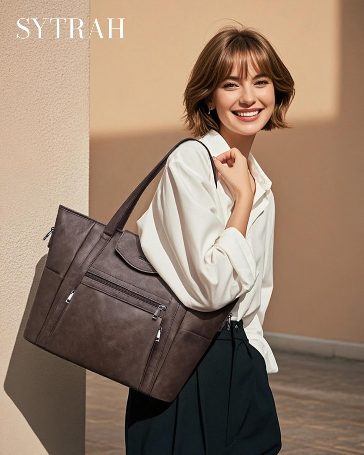 Laptop Bag for Women Designer Leather Laptop Backpack Purse, 16 inch Computer Tote Bags for Work Travel with Satchel Purse Coffee