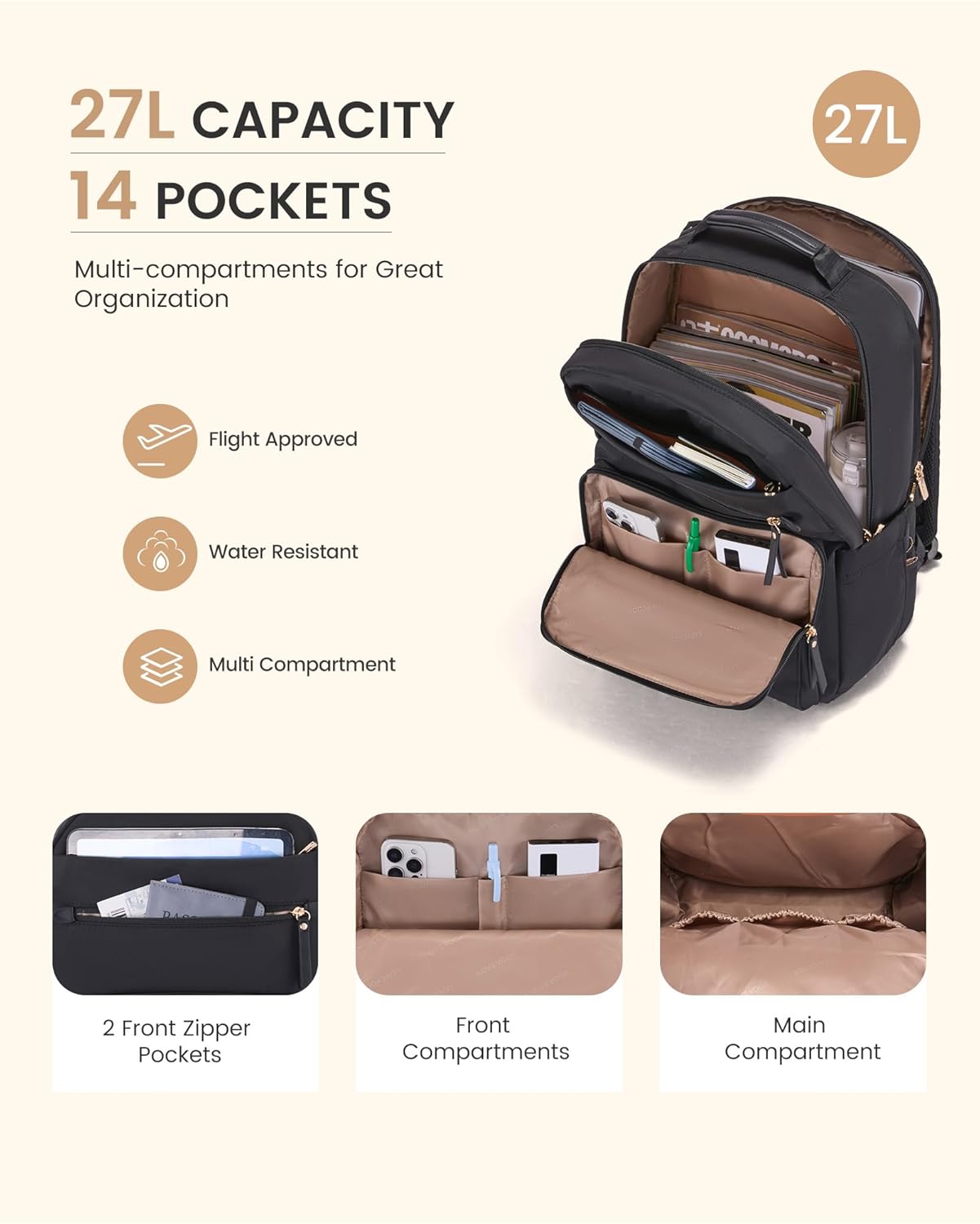 LOVEVOOK Laptop Backpack for Women, 15.6" Work Backpack Purse, Travel Personal Item Bag, Carry On