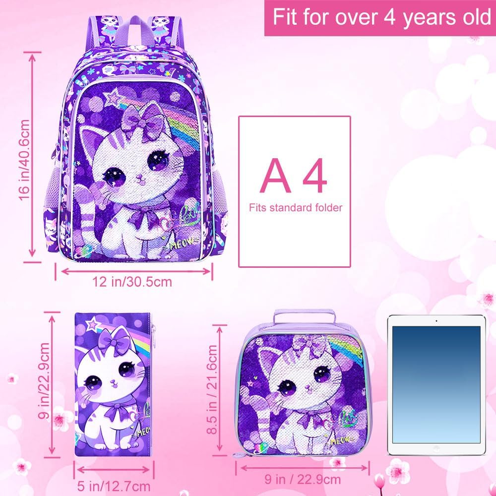 WZLVO Kids Backpack for Girls,Prechool Elementary Kindergarten School Bookbag and Lunch Box