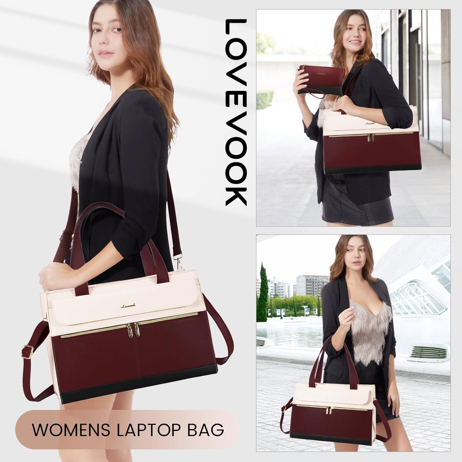 LOVEVOOK Laptop Tote - 15.6 Inch Professional Leather Computer Briefcase - Waterproof Shoulder Bag