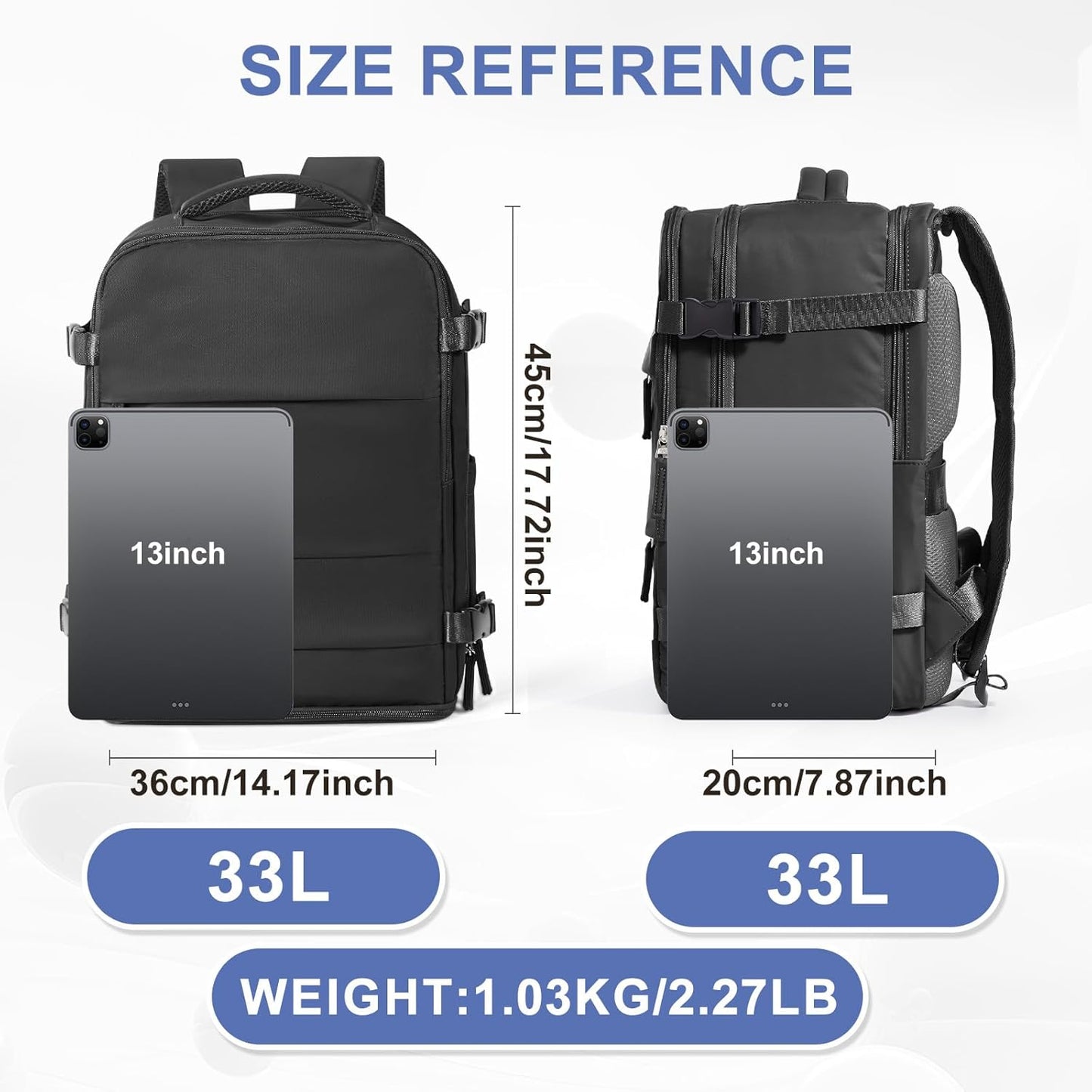coowoz Large Travel Backpack Carry On for Women Man Black Waterproof Gym Backpacks with Laptop Compartment Mochila de Viaje Teacher Personal Item Backpack Rucksack Airplane Accessories Must Haves