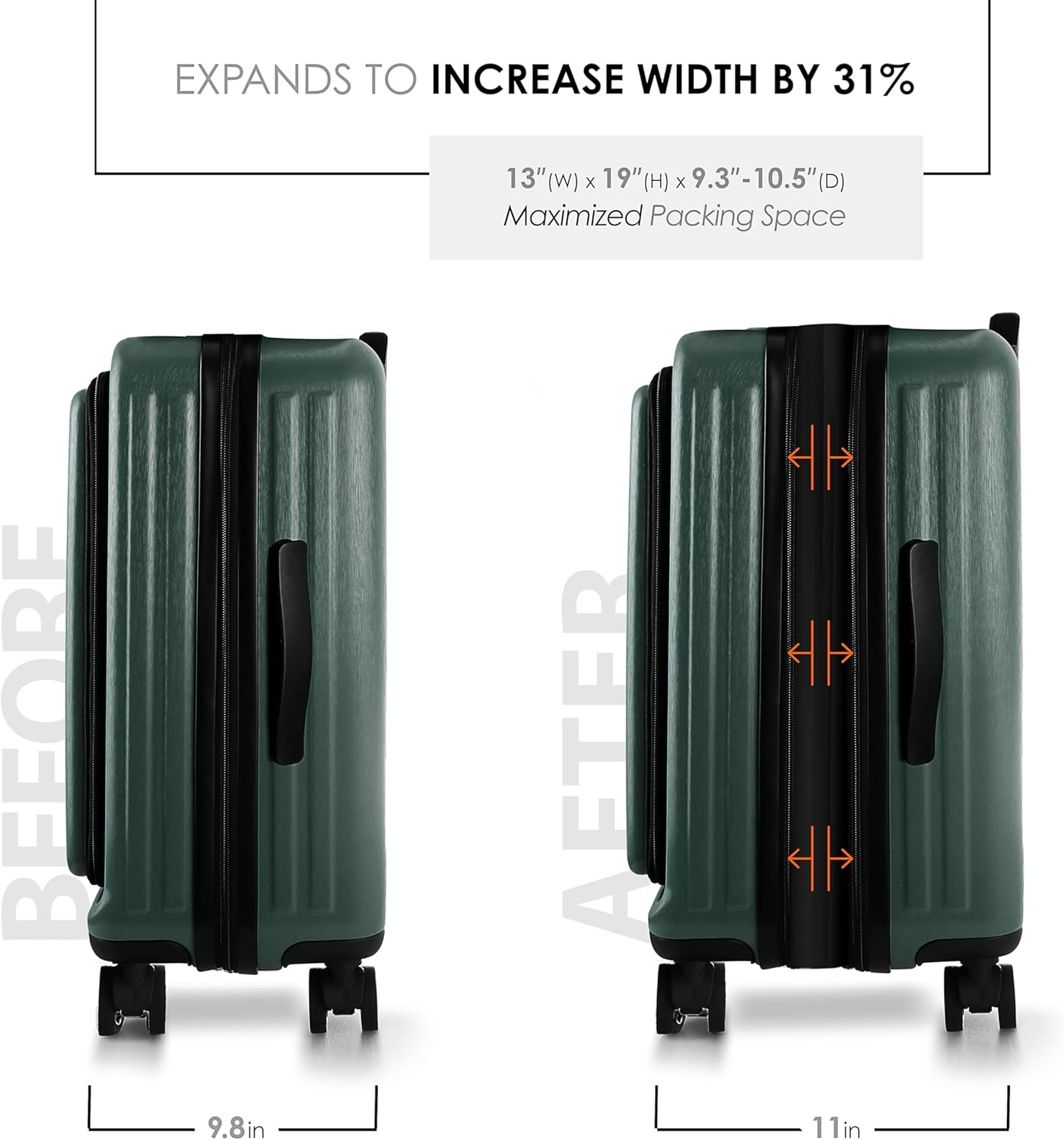 22 Inch Carry On Luggage 22x14x9 Airline Approved, Carry On Suitcase with Wheels, Hard-shell Carry-on Luggage, Durable Luggage Carry-On, Green Small Suitcase with Cosmetic Case