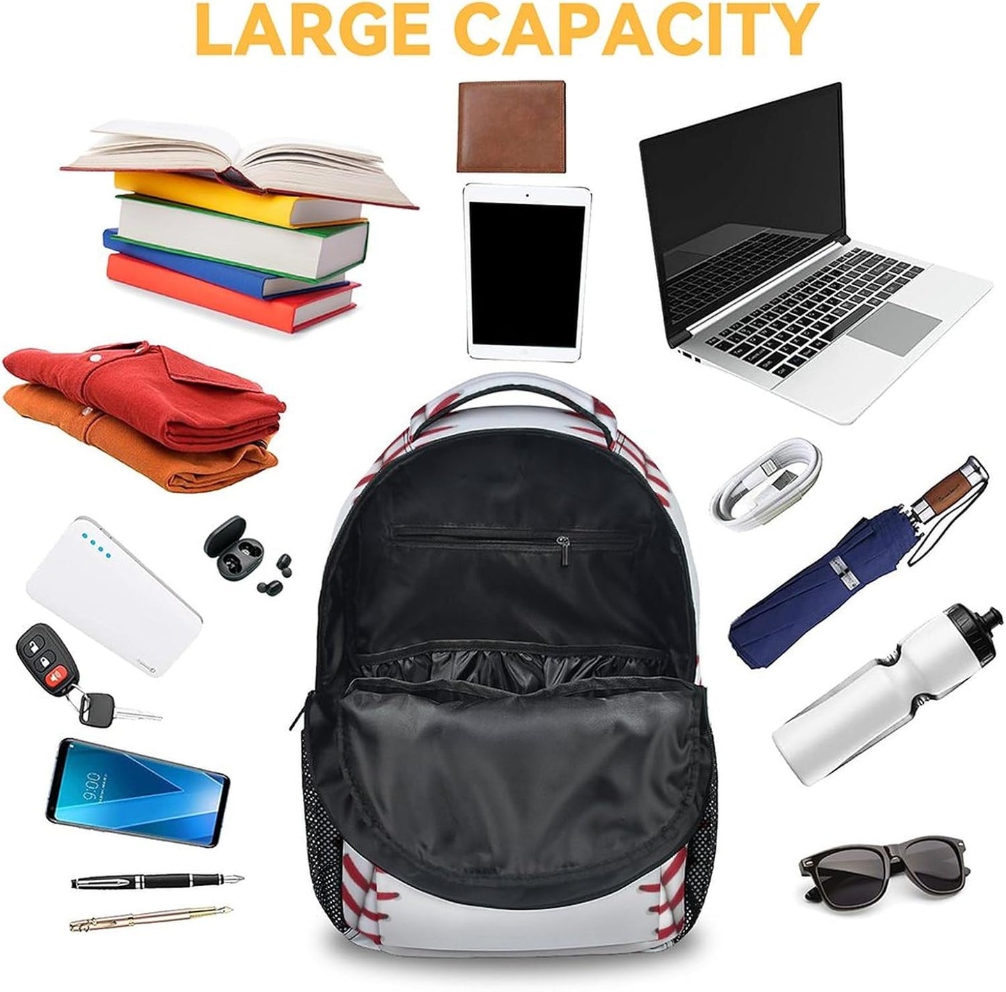 Baseball Backpack for Boys, 16 Inch Sports Theme Backpack for School, Adjustable Straps, Durable, Lightweight Bookbag for Kids