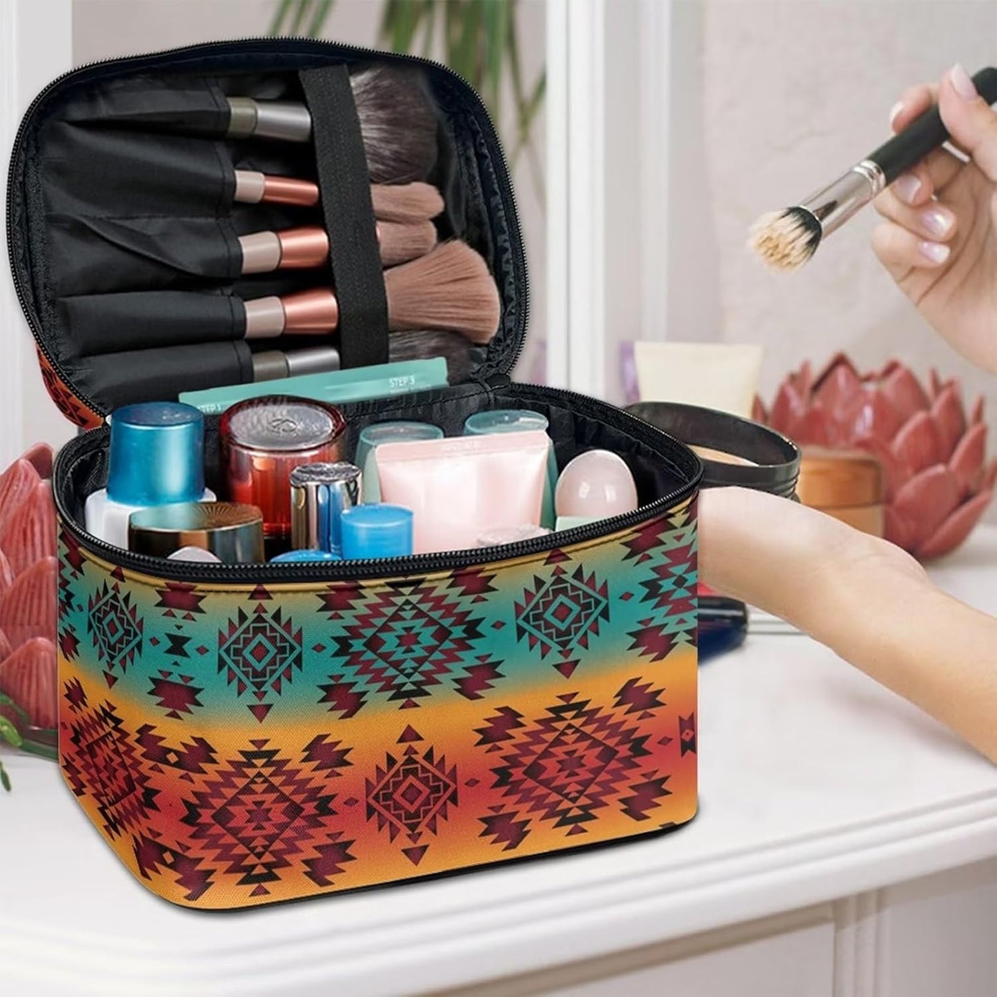 JoyLamoria Aztec Southwestern Cosmetic Bag Travel Women Girls Makeup Bag Wallet Coin Purse